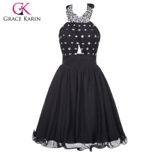 Grace Karin Ladies Halter Chiffon Short Cheap Black Japanese Prom Dress CL6018